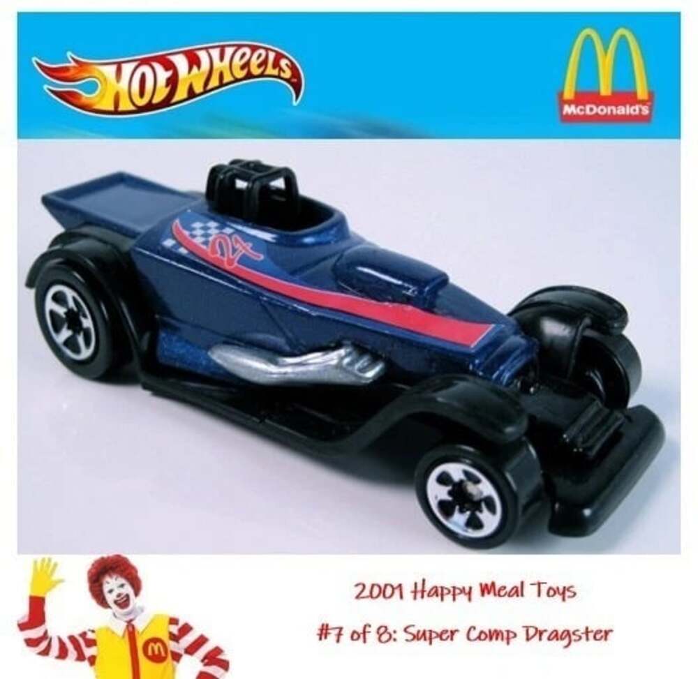 SEALED 2001 McDonald's Happy Meal Hot Wheels Toy: #7/8 Blue Super Comp Dragster